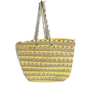 Unbranded Rag Bag Tote Shoulder Bag Braided Fabric Two Handles Yellow Green 💛💚